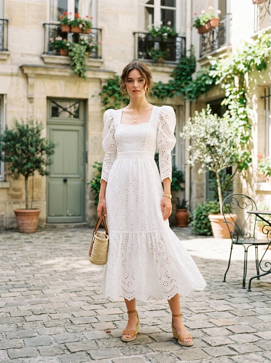 Verona Broderie Anglaise Prairie Dress in Pure White