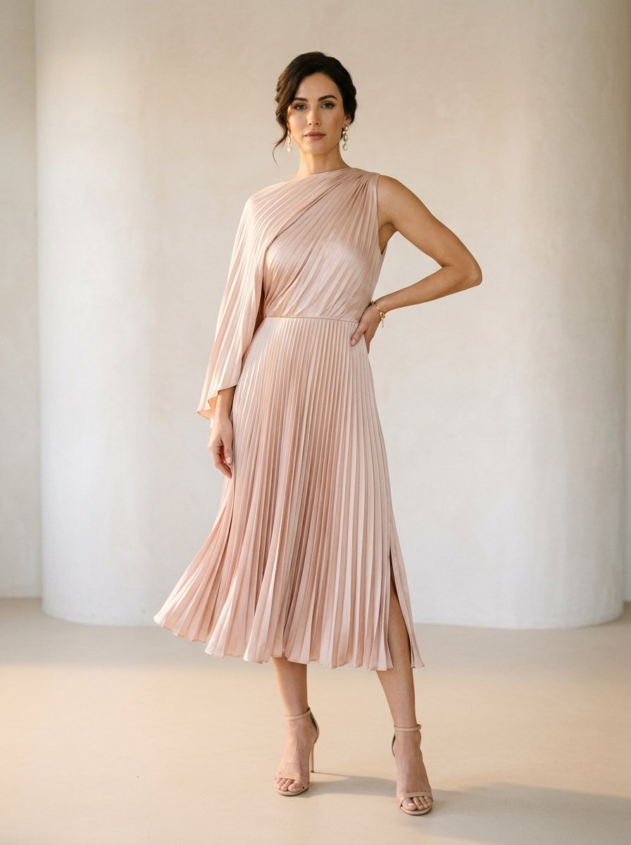 Sorrento Pleated Satin Cocktail Dress in Blush Rose