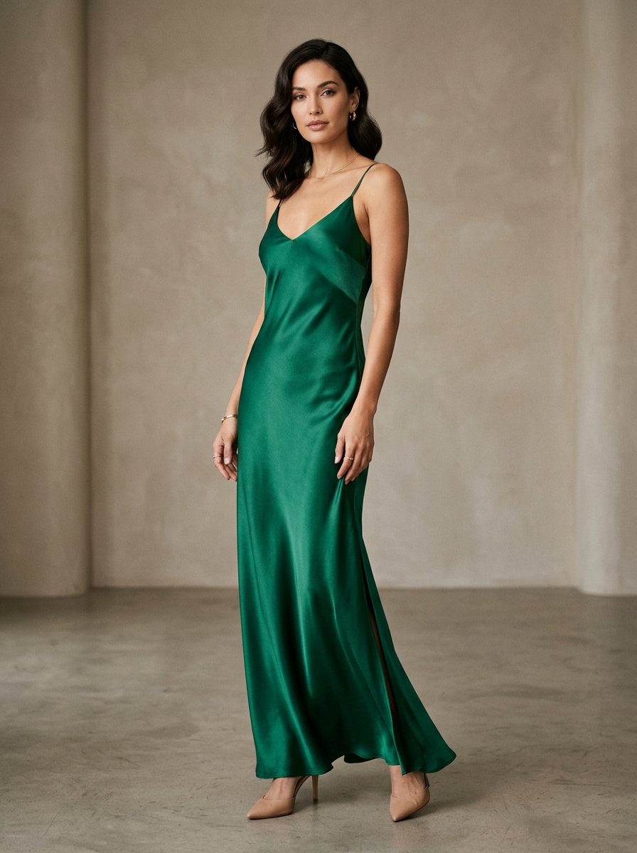 Celeste Silk Charmeuse Maxi Dress in Emerald Green